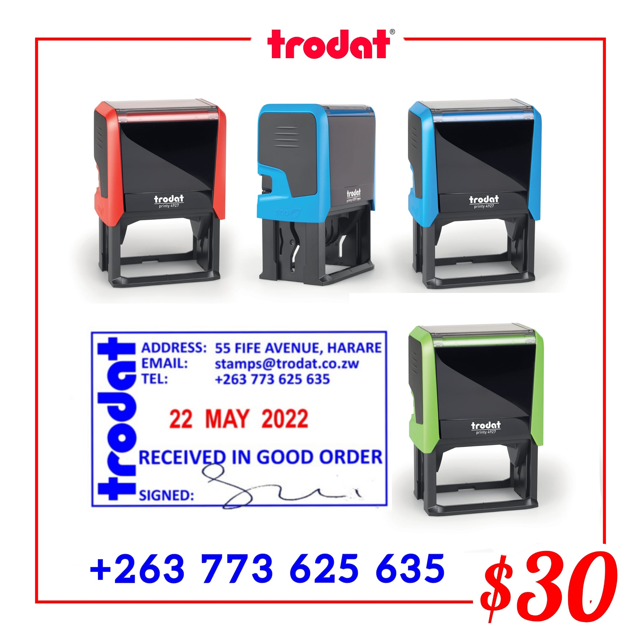 All New Trodat Printy 4727 Date Rubber Stamps and 4927 Text Stamps